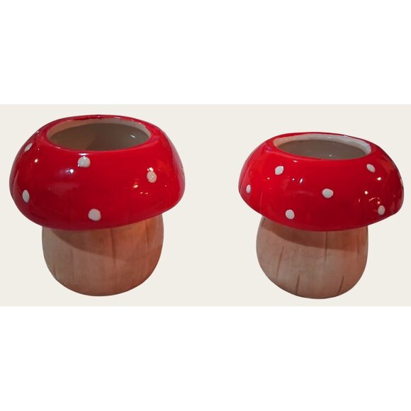 Ceramic Mushroom Planters 4"x4" Red/White/Tan Decor New - Picture 1 of 5
